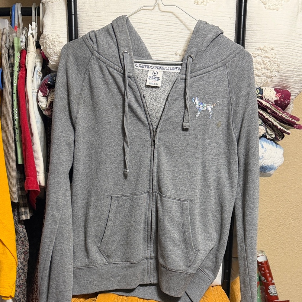Victoria's Secret Pink Gray Zip-Up Hoodie
